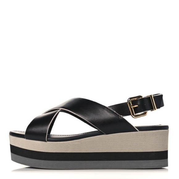 Fendi Nappa Criss Cross Platform Sandals 36.5 Black White - Picture 1 of 4